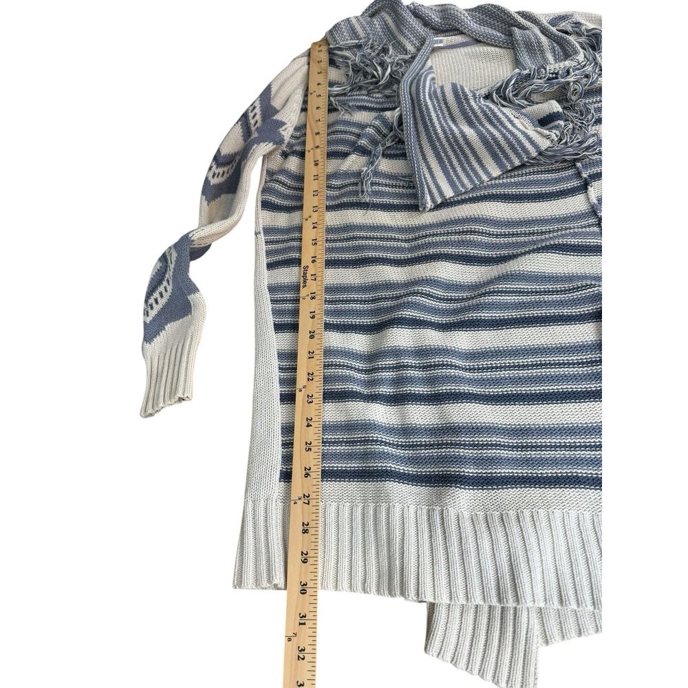 PJ Salvage Sweater Womens Medium Blue Open Front Fringe Cardigan Boho Western - Picture 10 of 14